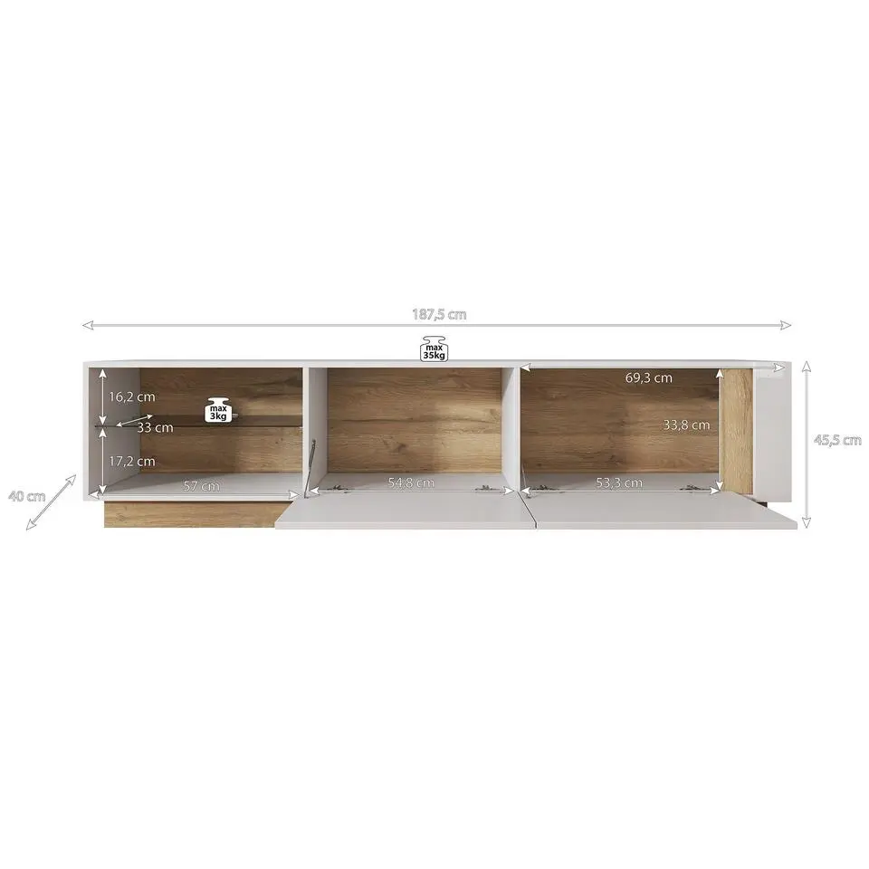 Meubella - TV-Meubel Ashley - Wit - Eiken - 187 cm
