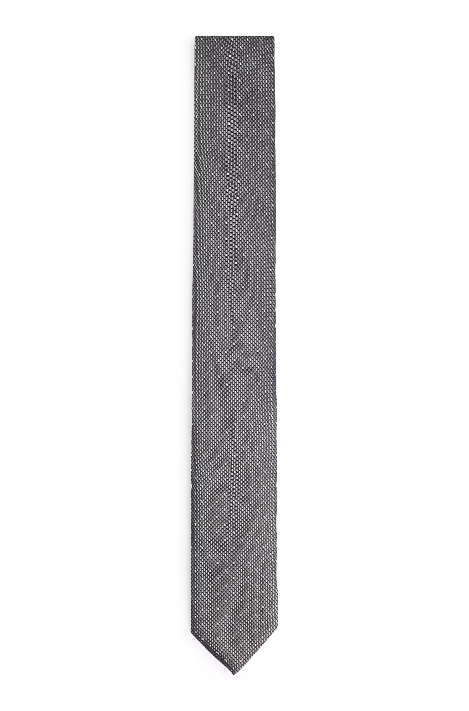 Gravata HUGO com padrão de bolinhas vermelhas em jacquard de seda.