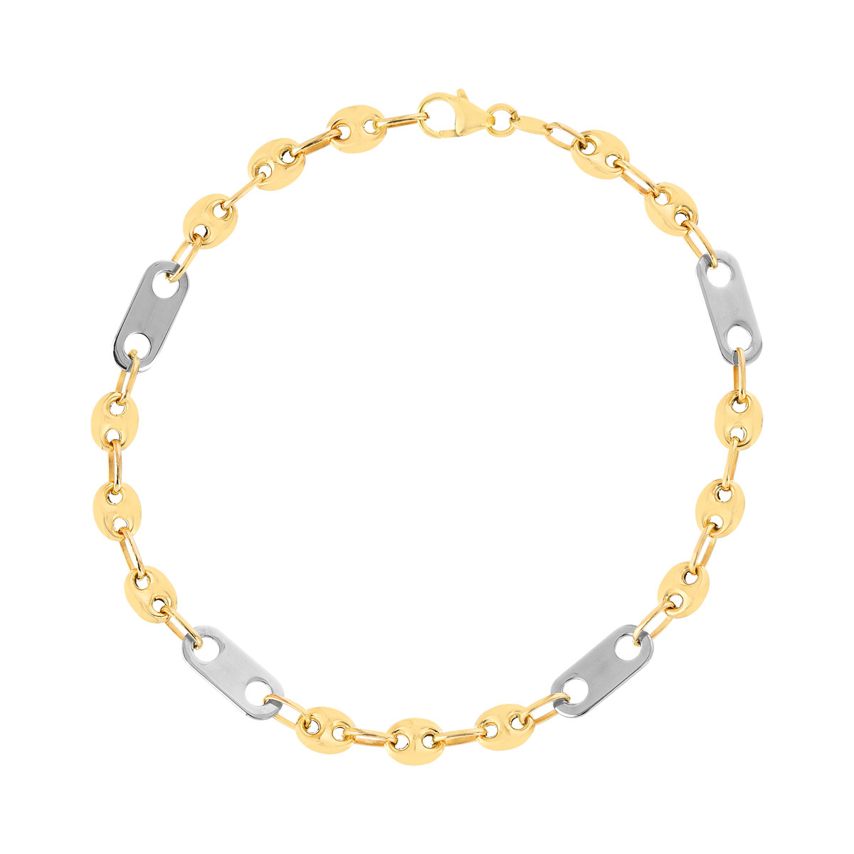 Bracelet or 375 2 tons 21 cm maille grain de café alternée