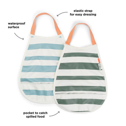 Lot de 2 Bavoirs Élastiques STRIPES Bleu/Vert - DONE BY DEER
