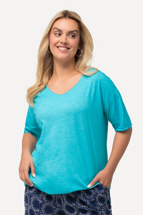 T-Shirt, cold dyed, Oversized, V-Ausschnitt, Halbarm