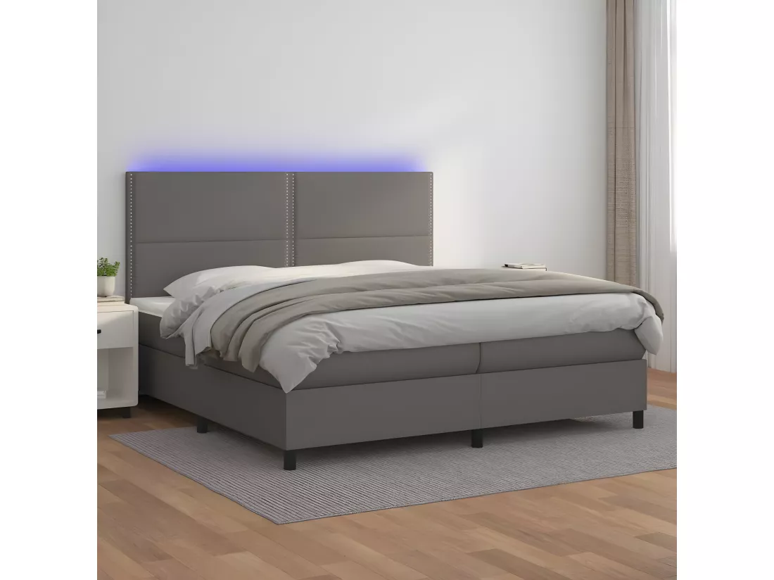 Sommier tapissier et matelas et LED Gris 200x200 cm Similicuir