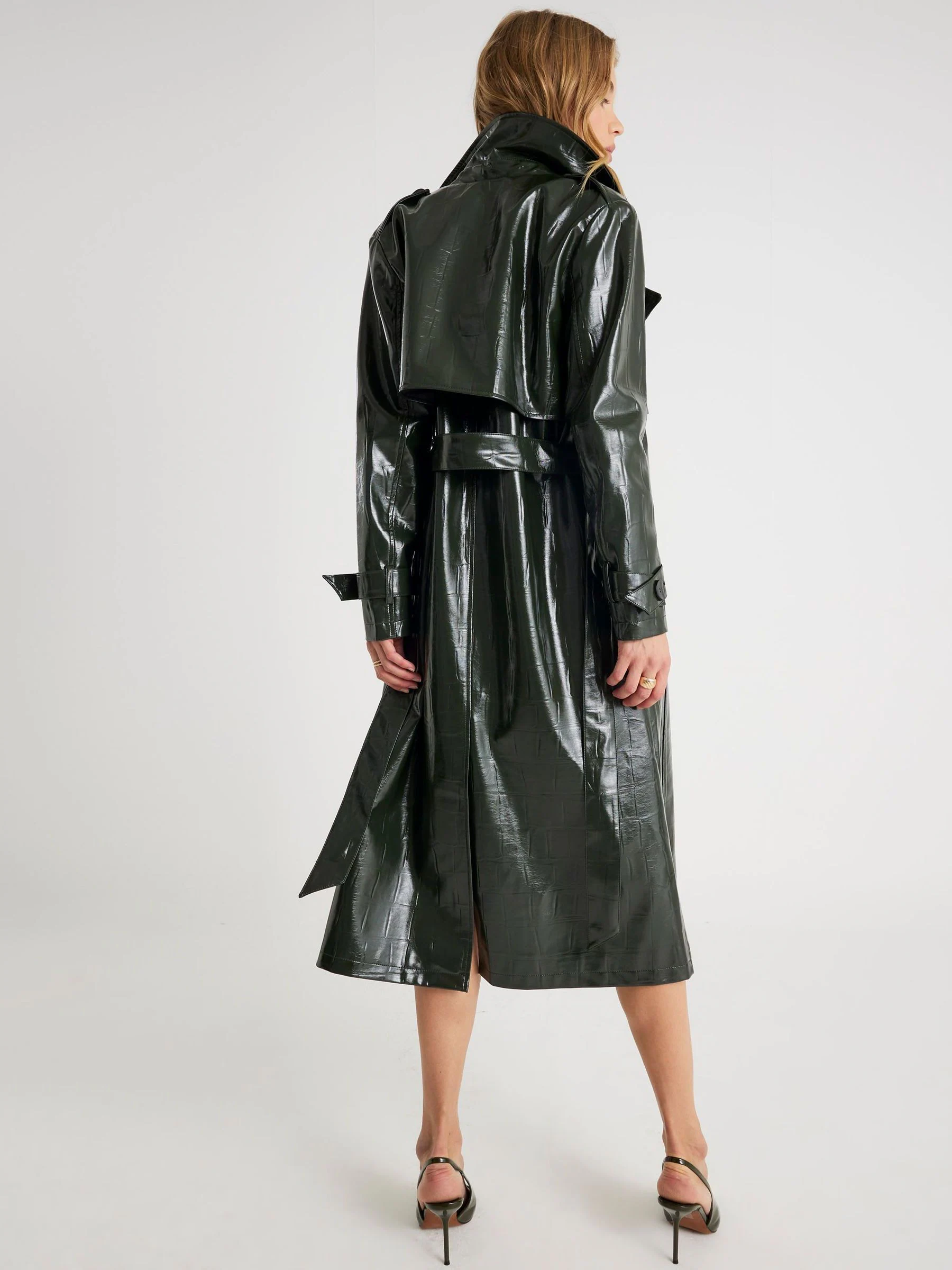 River Island Faux Leather Croc Print Trench Coat