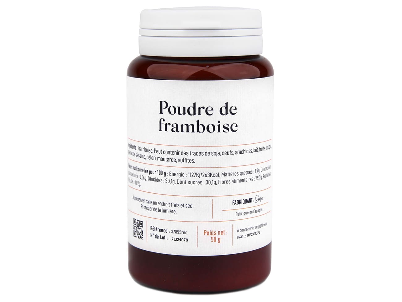 Poudre de framboise - 50 g - Sosa