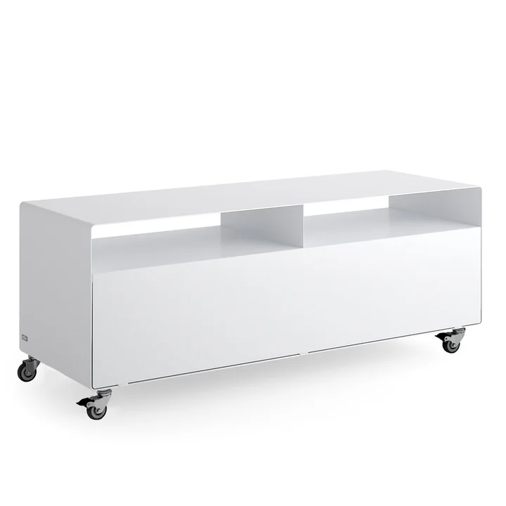 Müller Möbelfabrikation - R 109N Sideboard mit Klapptür auf Rollen, signalweiss seidenmatt (RAL 9003)