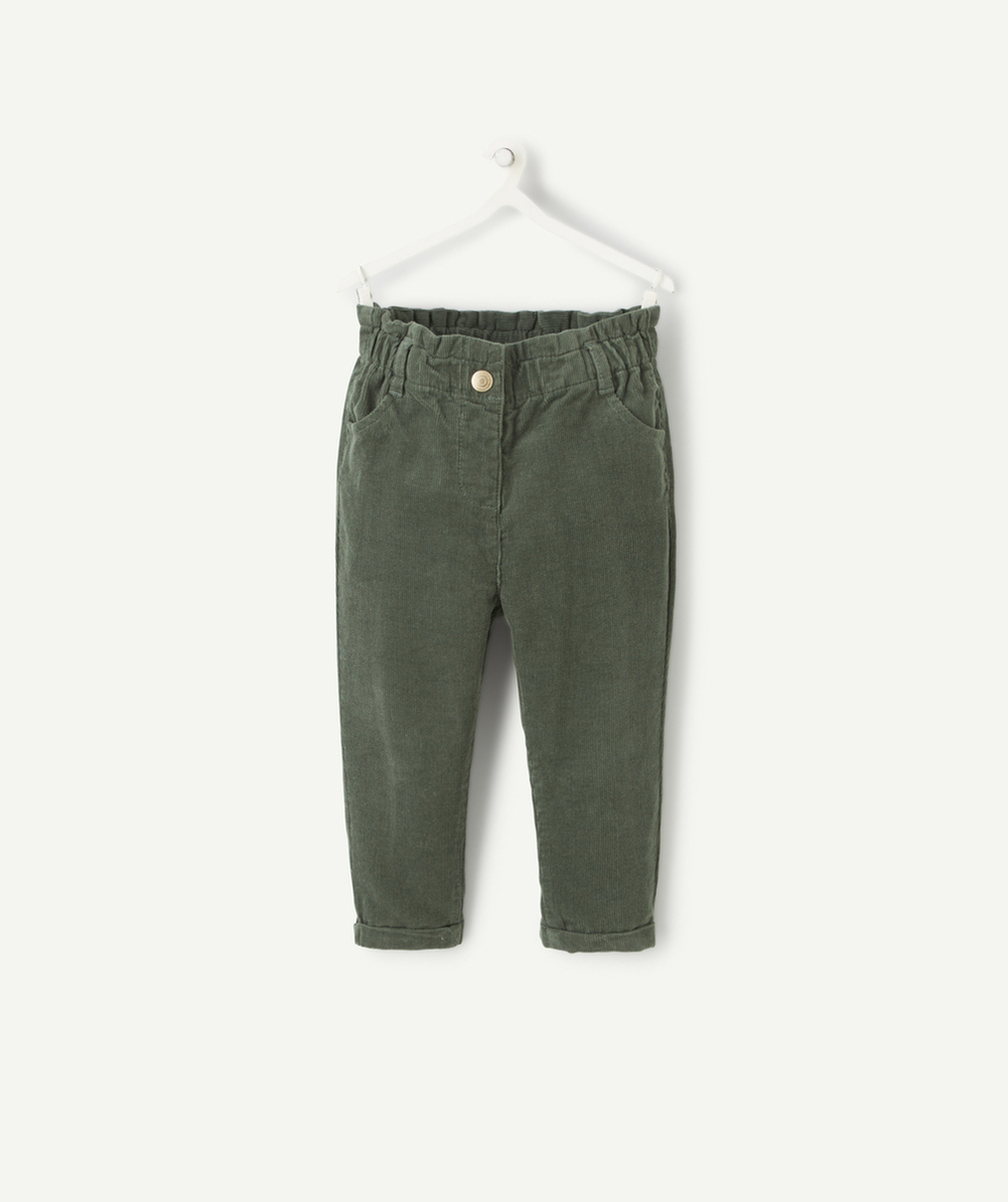 PANTALON RELAX BÉBÉ FILLE EN VELOURS VERT CÔTELÉ