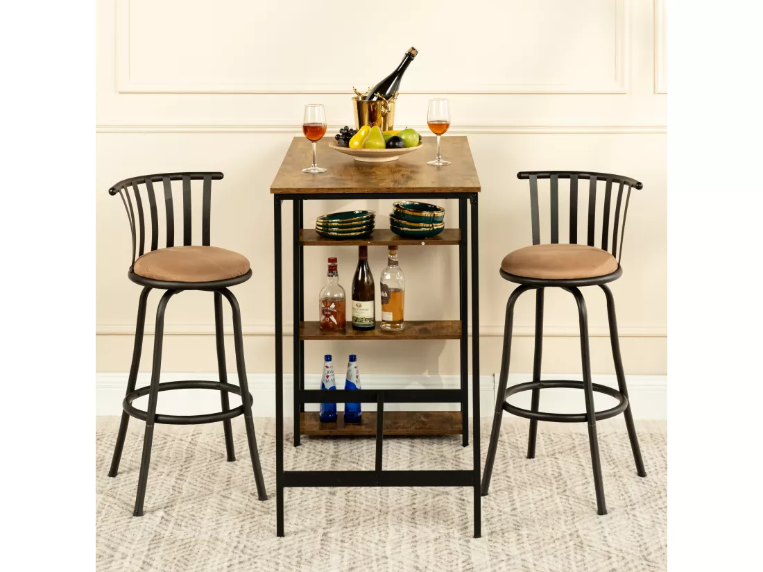 Lot de 2 tabourets de bar pivotants style bistrot marron repose pieds 2 hauteurs assises possibles 62/73cm PISTIL 24/29 INCH