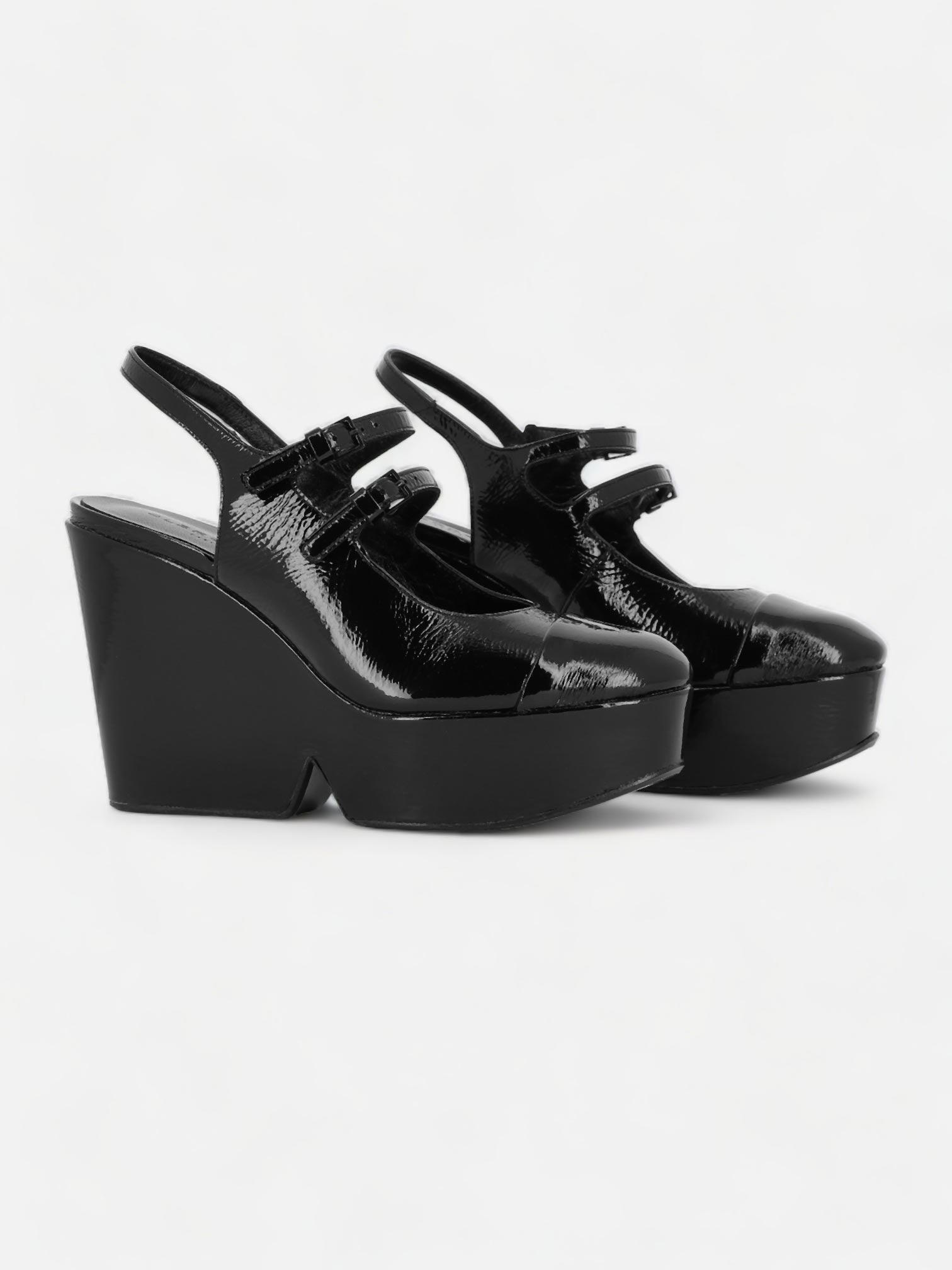 WEDGES - BONITA pumps, varnished goatskin black