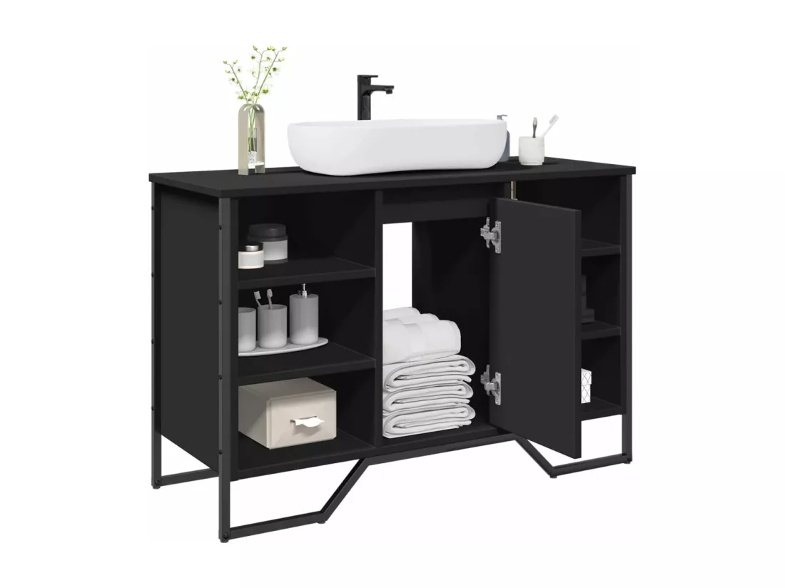 Armoire lavabo de salle de bain noir 91x35x60 cm