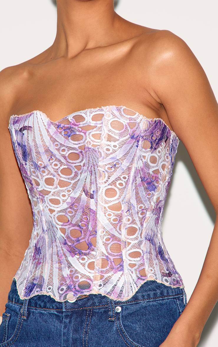 Violet Corset En Dentelle Florale Transparente Texturée