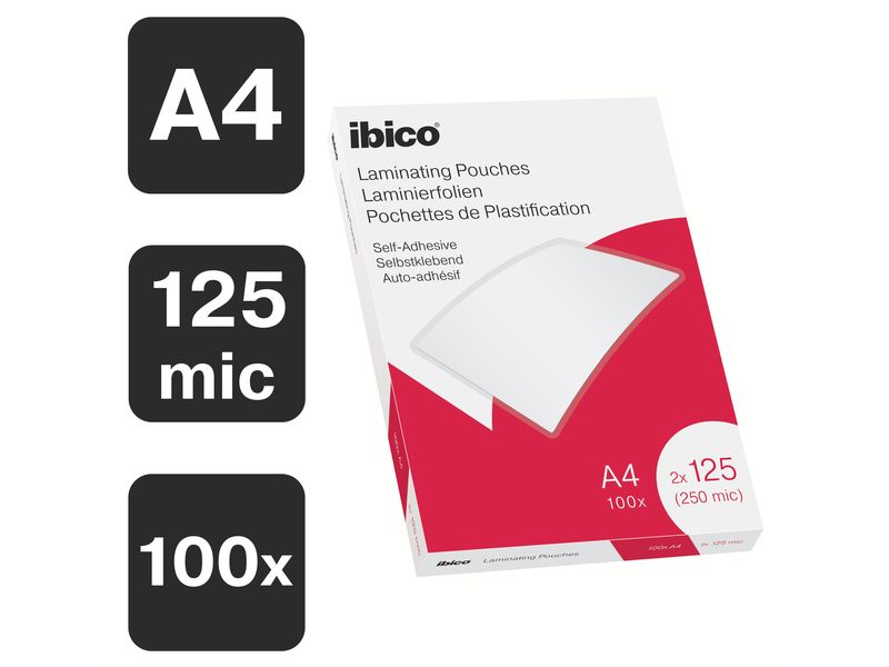 Ibico Laminierfolie Premium A4 125 µm selbstklebend, 100 St Glänzende Premium Heisslaminierfolien, selbstklebend