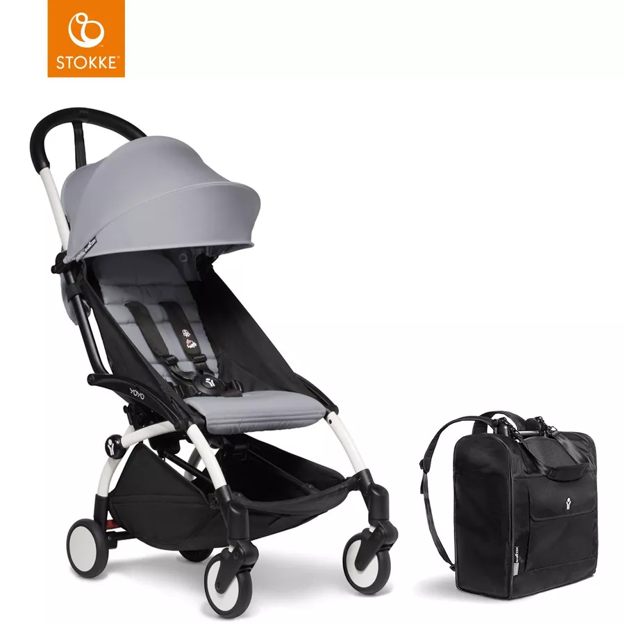 BABYZEN Kinderwagen YOYO2 6+ White mit Textilset Stone und Backpack YOYO Black