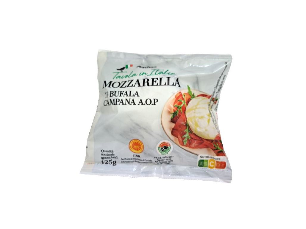 QUEIJO MOZZARELLA BUFALA DOP AUCHAN À MESA EM ITÁLIA125G