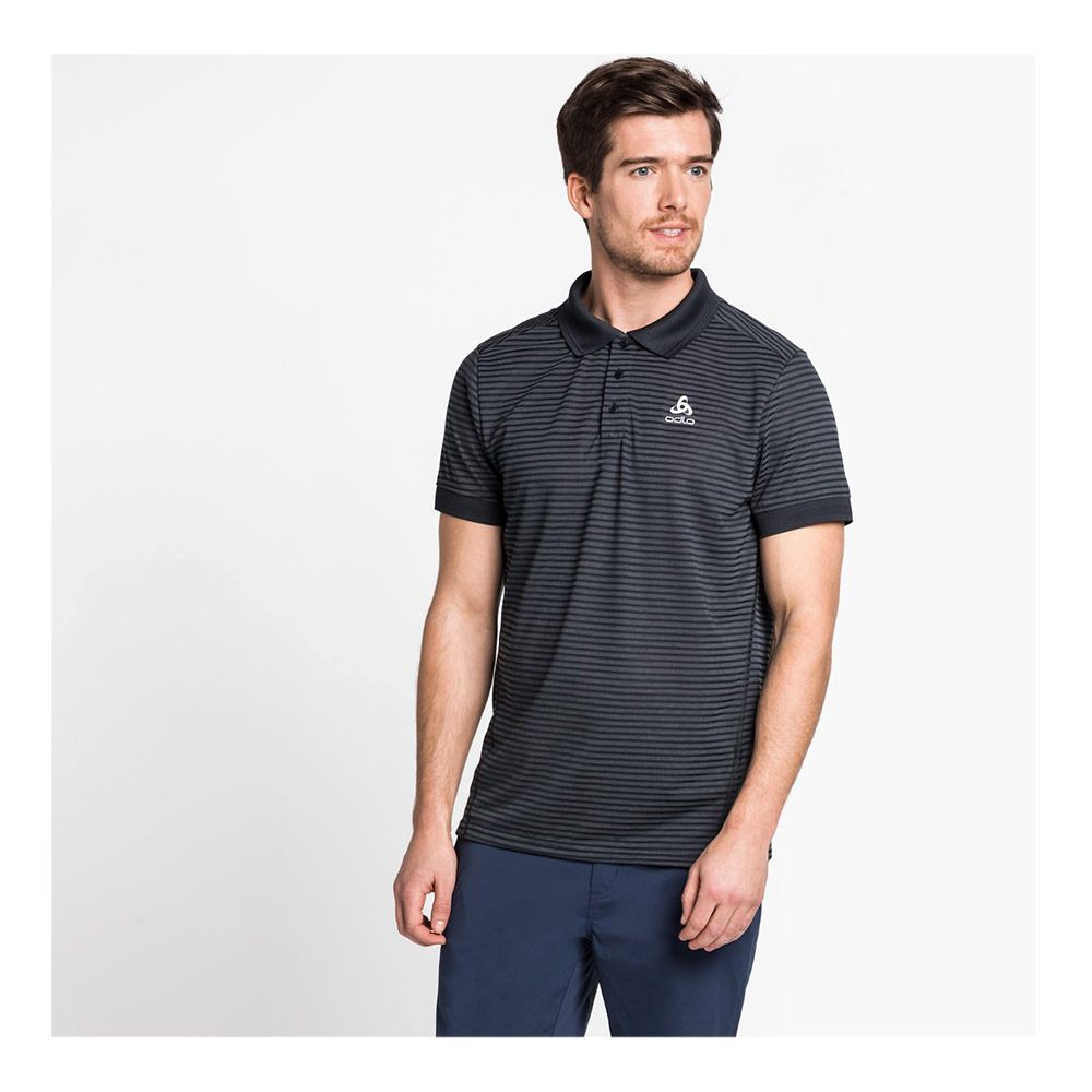 Odlo NIKKO DRY - Polo Homme black/odlo steel grey/stripes