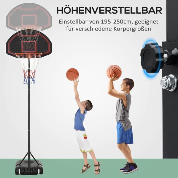 Basketballkurv Med Stativ Utendørs Høydejusterbart Basketballstativ Med Hjul 195-250 Cm Passer For 8-14 År