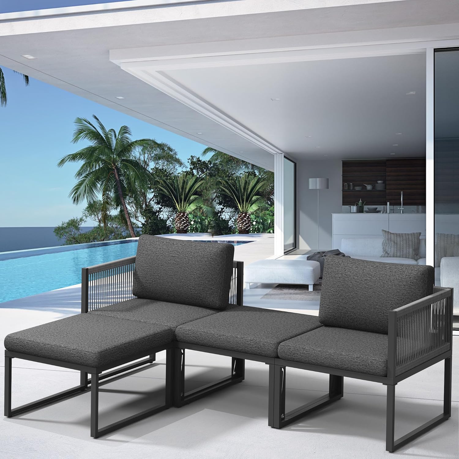 Mucola Gartenmöbel Set Aluminium Sitzgruppe variabel aufstellbare Elemente | wetterfest und rostfrei | Lounge Essgruppe extra Dicke Wasserabweisende Kissen Sitzecke Outdoor