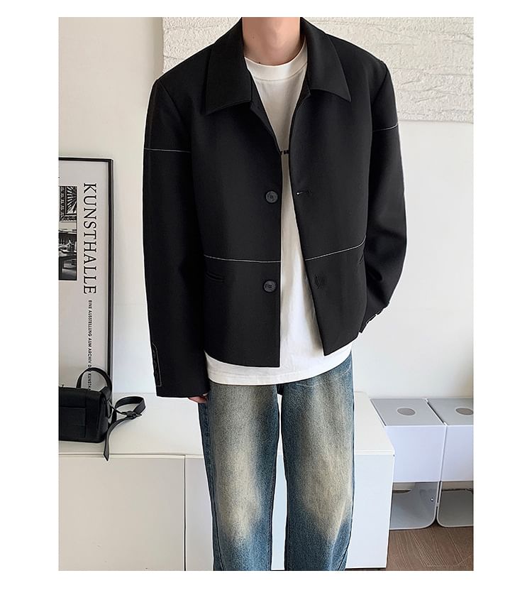 Omozando - Blazer met kraag en contrasterende stiksels, enkelrijs