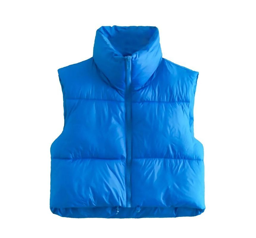 Firebird - Opstaande kraag effen cropped gewatteerd vest met rits