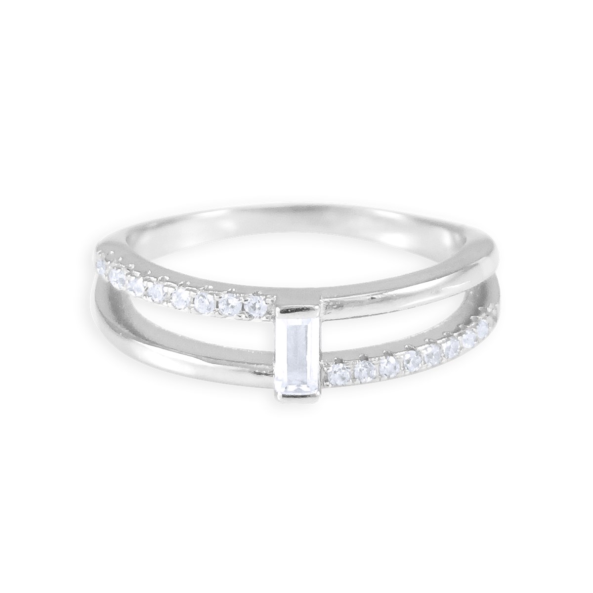 Bague en argent 925 rhodié avec oxydes de zirconium