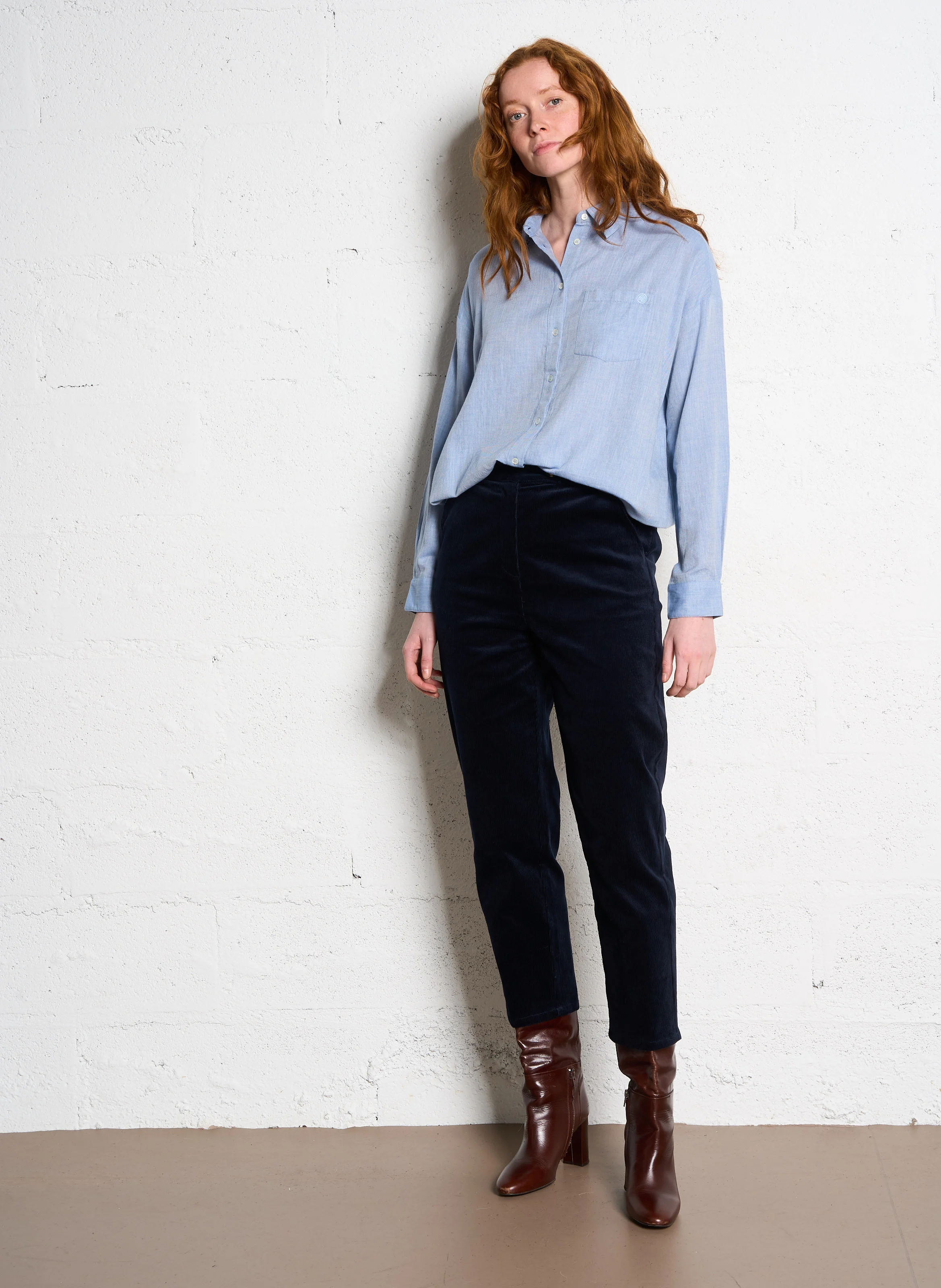 CORALIA - Chemise col classique en coton | Bleu
