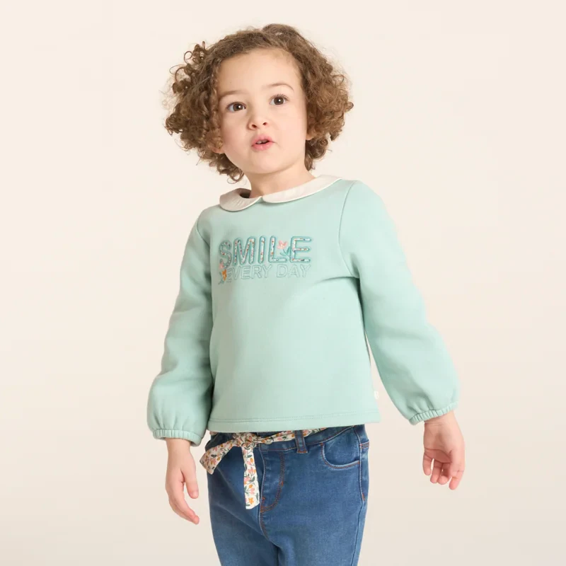 Sweat molleton rayé pomme vert bébé fille Vert