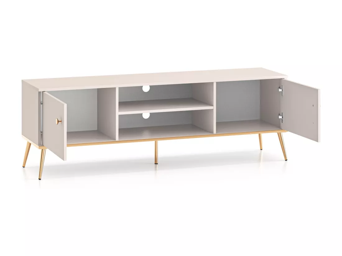 Meuble TV à deux portes - 160 cm - avec pieds dorés - grège - SELGIN