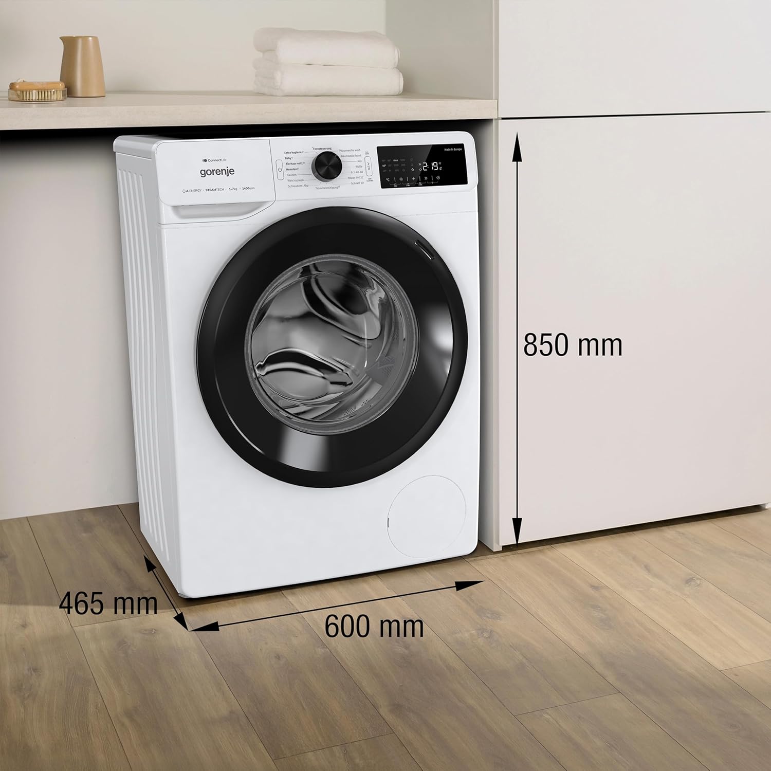 Gorenje WPAM74SA1T Waschmaschine mit Dampffunktion/Slim/ConnectLife / 7Kg / 1400 U/min/15 Programme/Totaler AquaStop/Wave Active Trommel/ExtraHygiene/PowerWash/Schnell Waschgang/EEK: A-10%