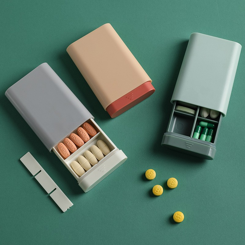 (10x6cm) Medikamenten Dosierer 6 Fächer Dosett Tablettenbox Supplements Pillendose Tablettenspender - Mint