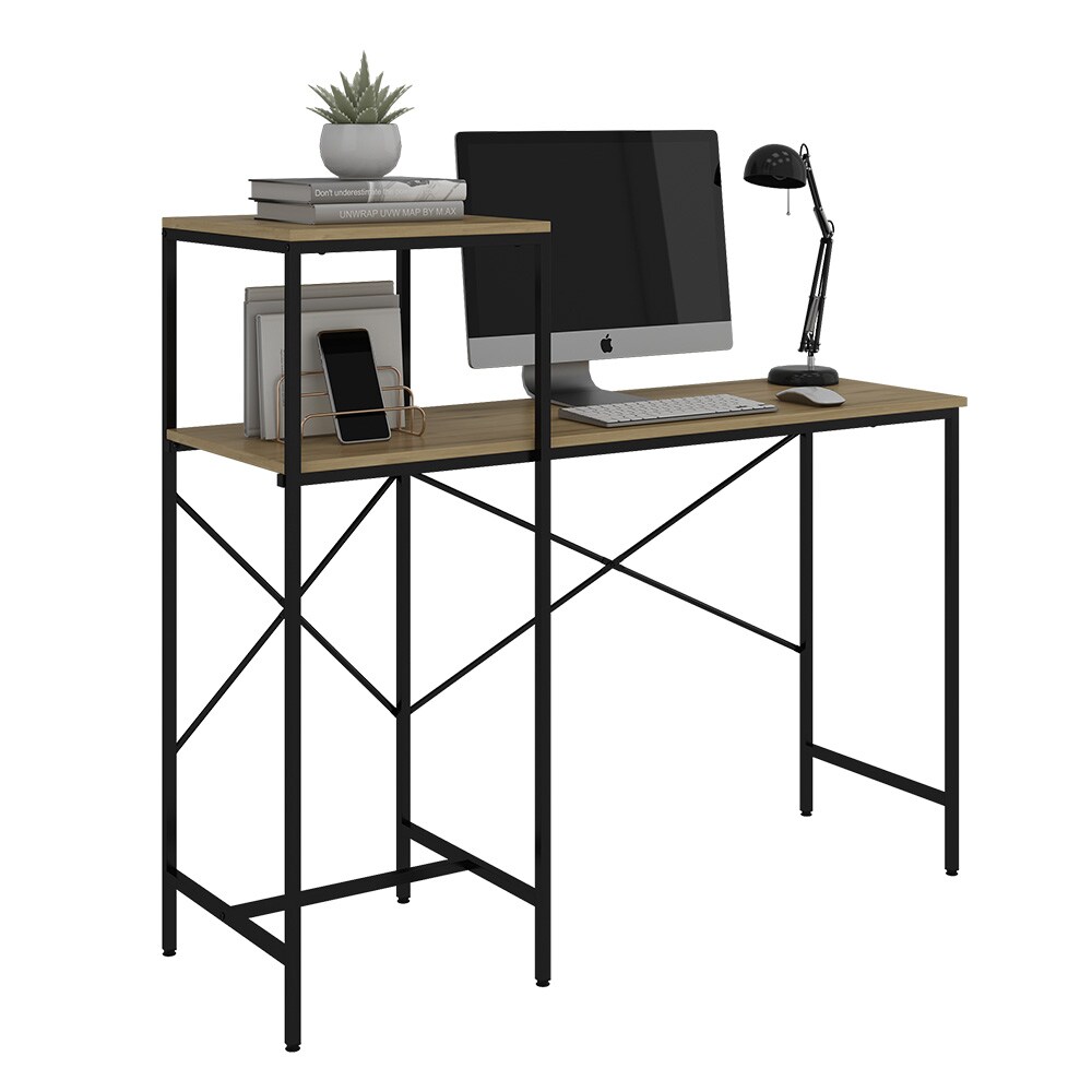 Vicco Arbeitstisch Fyrk 120 x 75 cm, Eiche Schwarz, Schreibtisch, Arbeitsplatz, Industrial