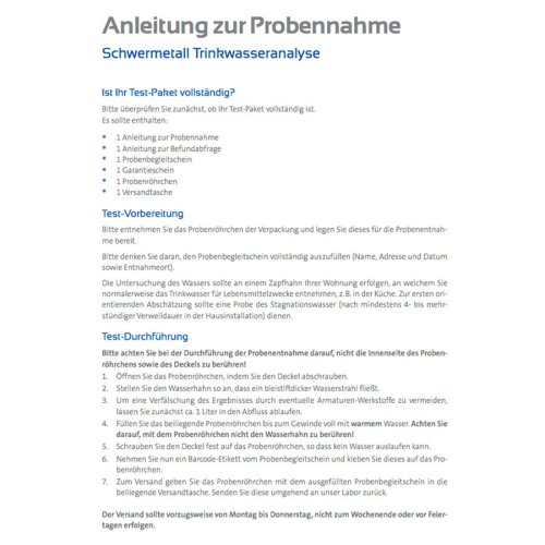 Sunday Natural Products  Trinkwasseranalyse Schwermetalle
