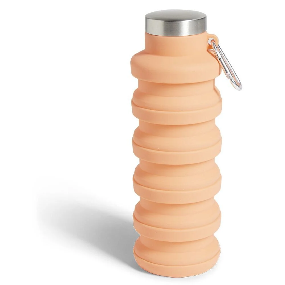 Gourde pliable silicone corail avec mousqueton