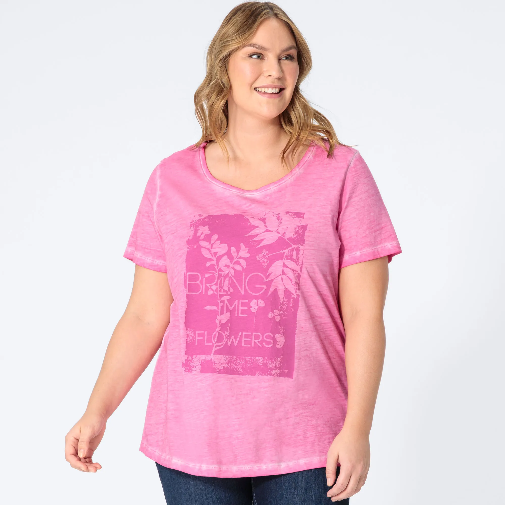 Damen-T-Shirt mit Wasch-Effekten, große Größen