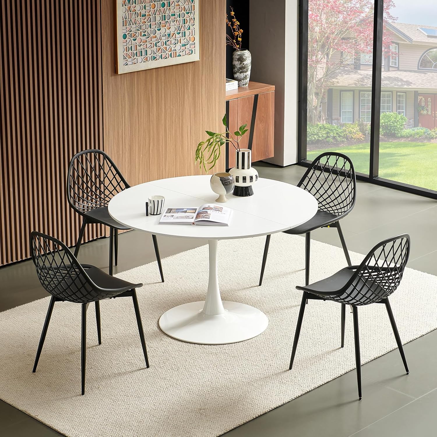 Moderner Skandinavisch Moderner Runder Esstisch, Stehtisch, Schreibtisch für Küche, Esszimmer, Wohnzimmer und Büro, für 4-6 Personen, Ø 120 cm, Weiß