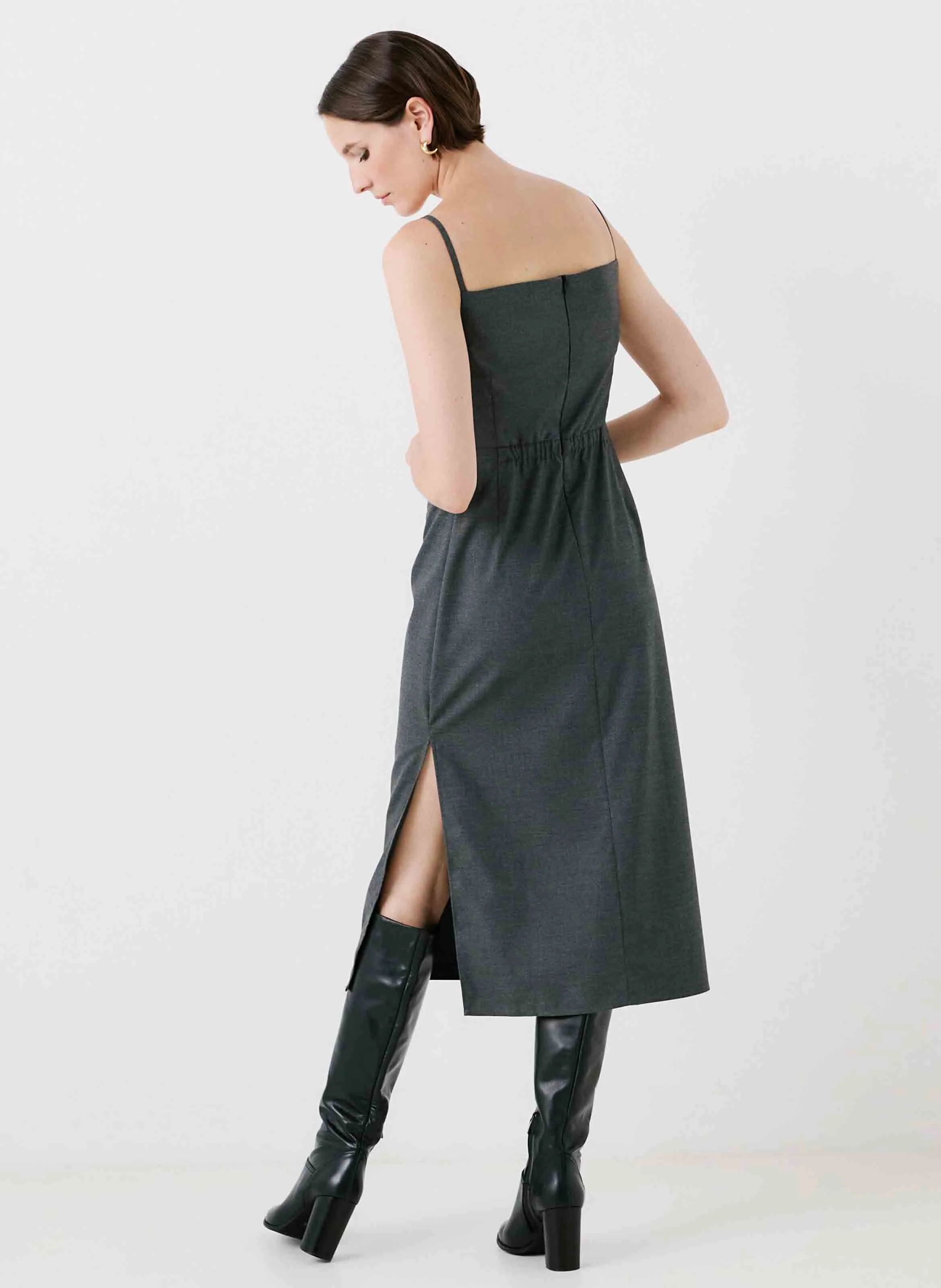 RADELE - Robe midi droite à bretelles | Gris