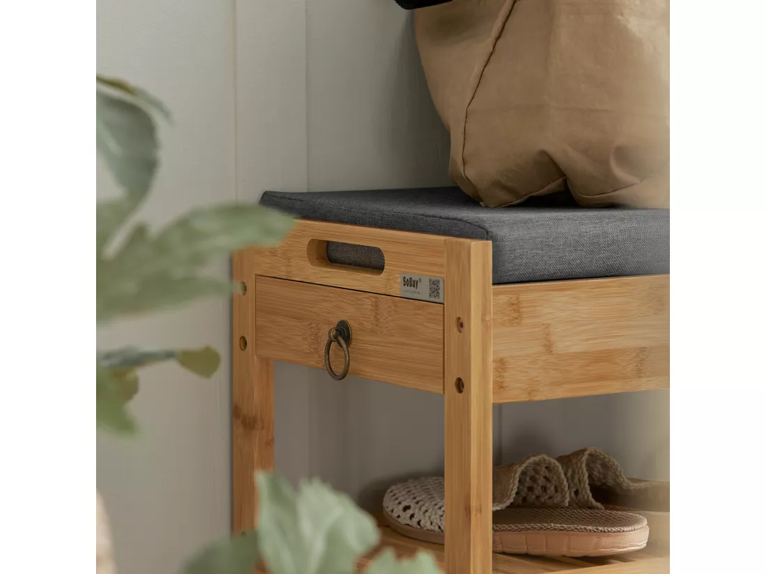 Étagère à Chaussures avec tiroirs Latéraux, Banquette Siège pour chausser, FSR47-N