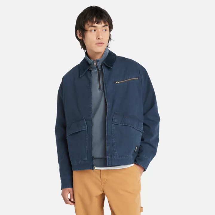 Veste en toile délavée pour homme en bleu marine