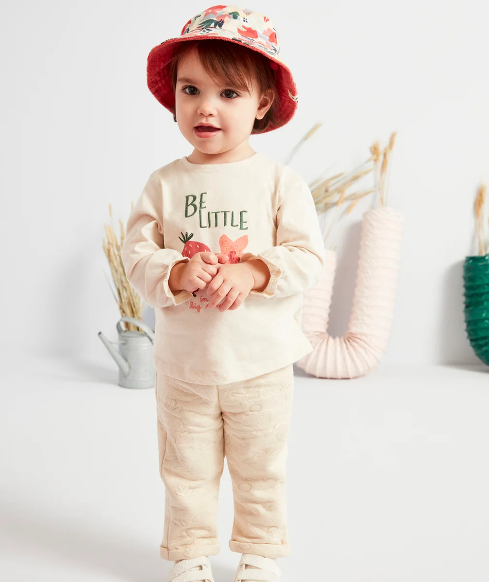 PANTALON DE JOGGING BÉBÉ FILLE ÉCRU AVEC DÉTAILS COULEUR DORÉE