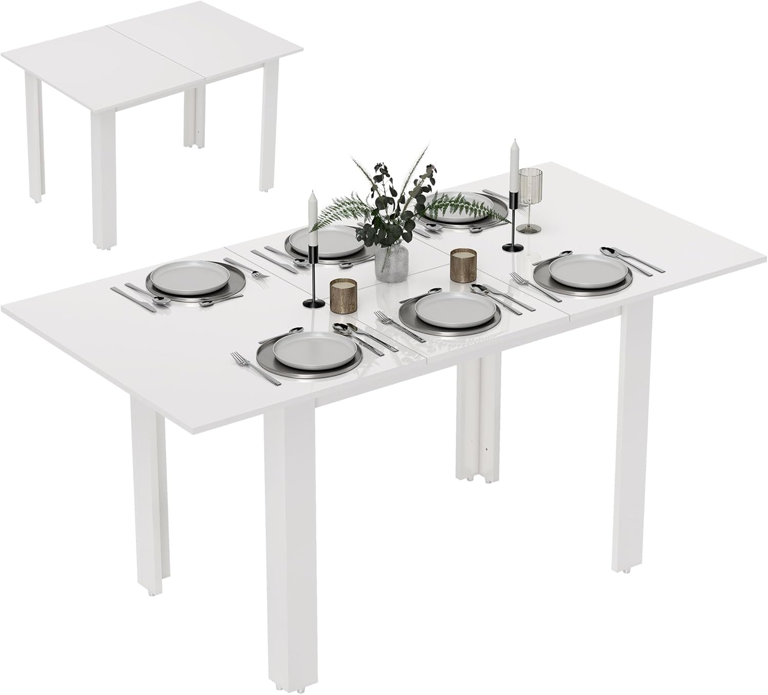 HOMCOM Esstisch ausziehbar 120-160 x 80 cm Küchentisch für 4-6 Personen Modern Esszimmertisch für Küche, Esszimmer, Hochglanzweiß