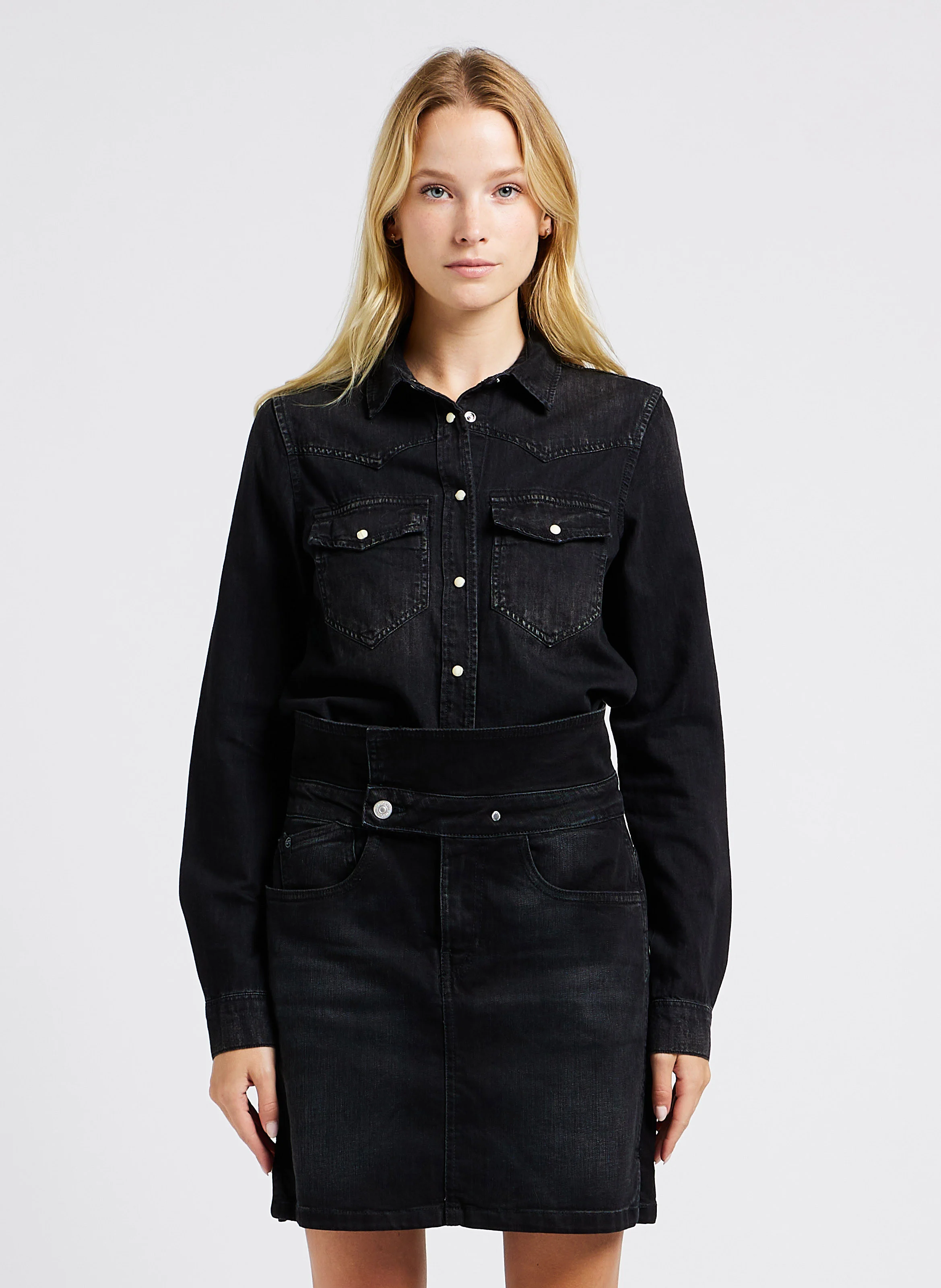 JUANITA - Chemise col classique droite en coton | Noir