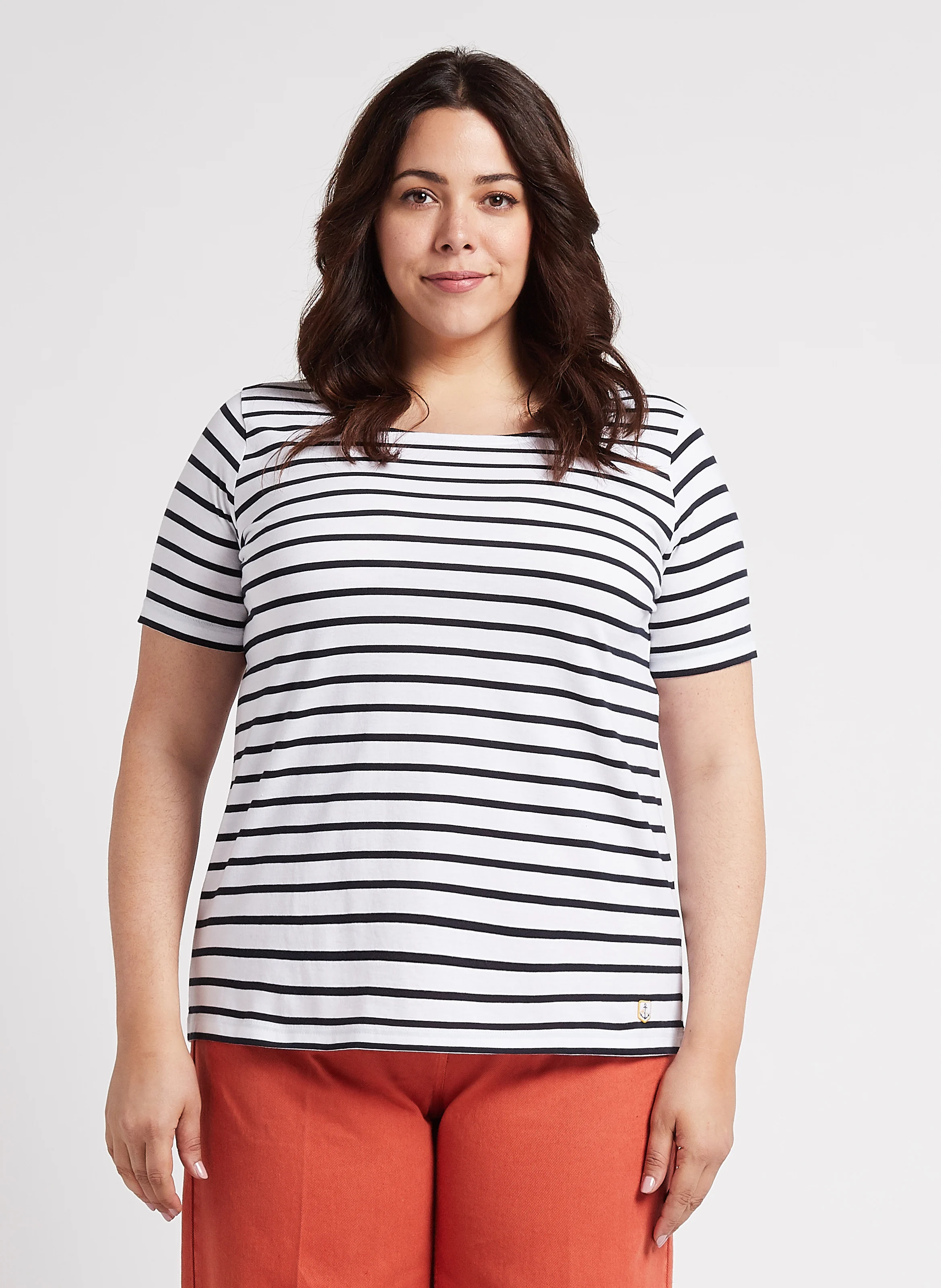 Tee-shirt col bateau rayé en coton léger | Blanc