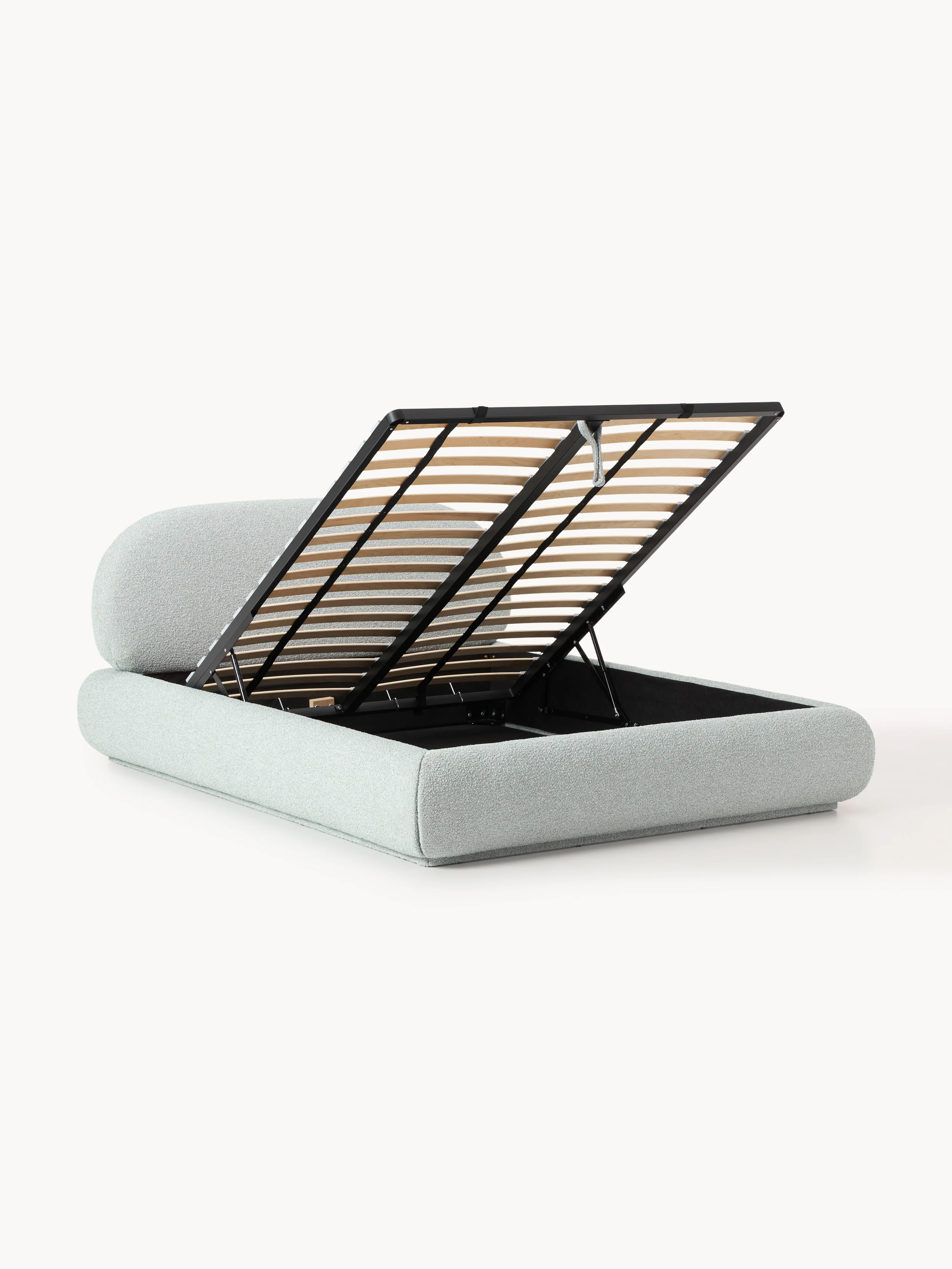 Bouclé gestoffeerd bed Alba met opbergruimte