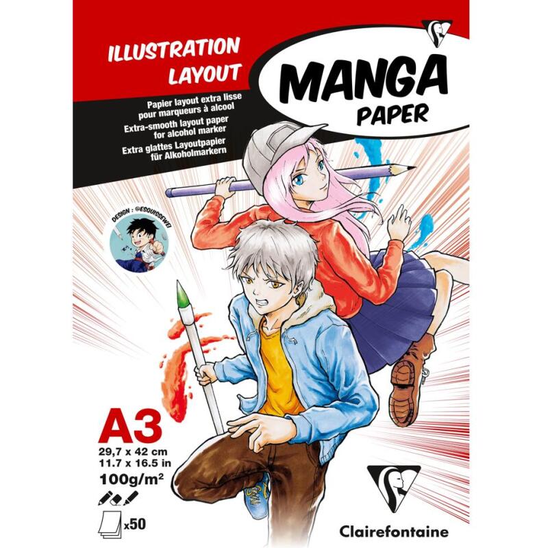 Manga Illustrations bloc collé 50F A3 100g