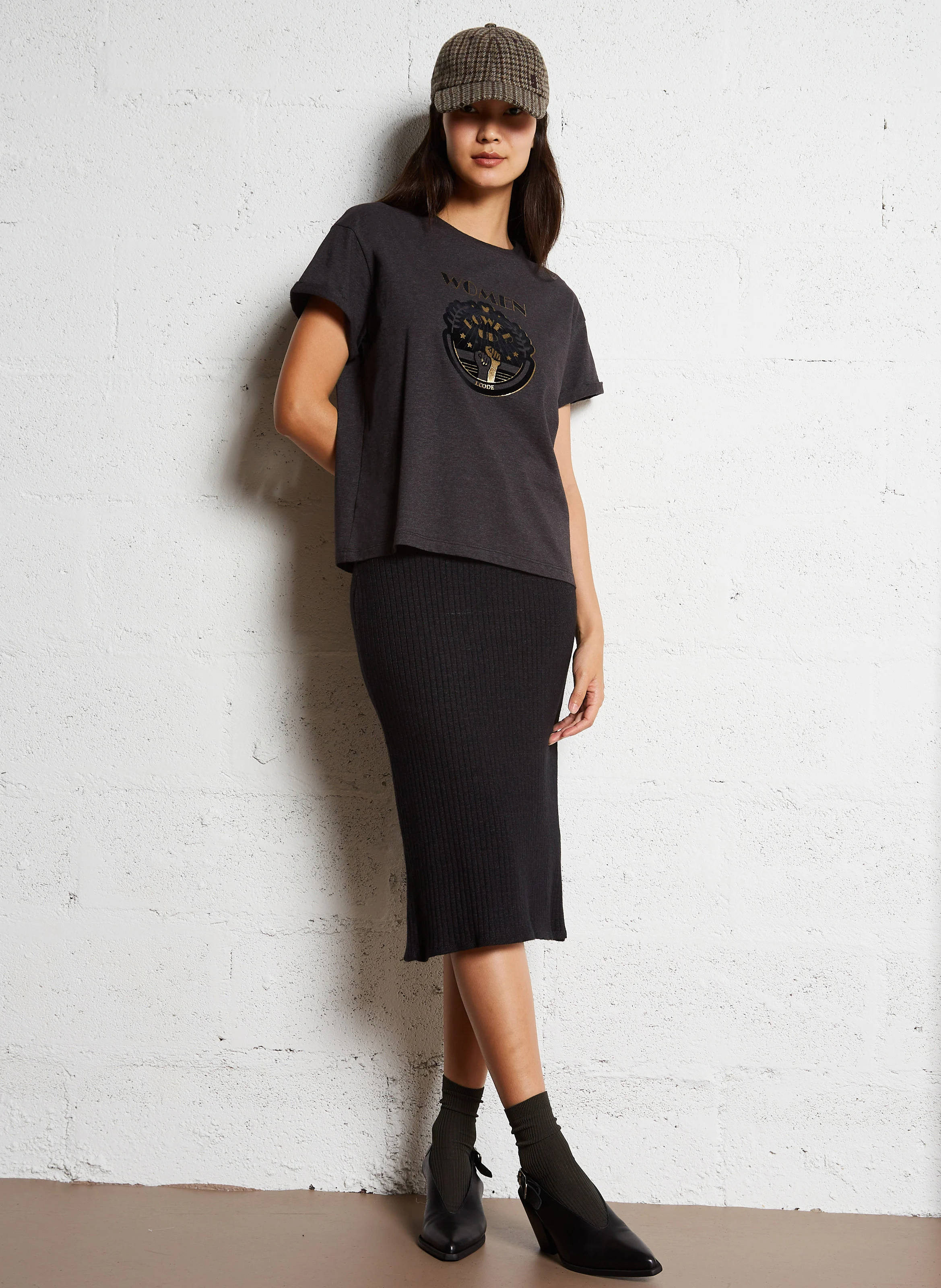 Tee-shirt col rond en coton | Gris