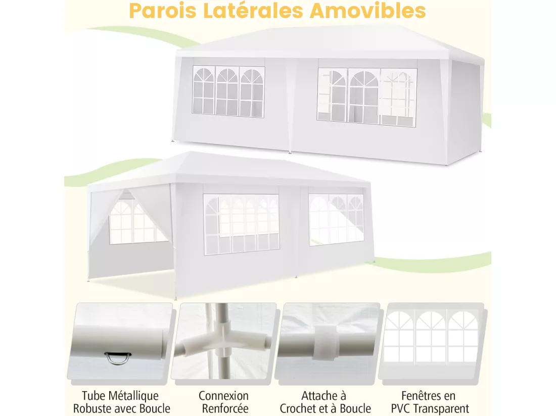 Tonnelle de Jardin Extérieur/Barnum 3x6m-18㎡ Tente de Réception avec 4 Parois Amovibles, Piquets de Terre et Fenêtre sur Côté, Sac de Transport Inclus