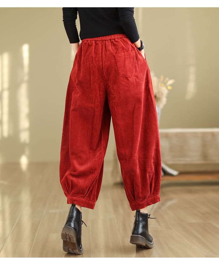 ZIMO - Elastische tailleband met effen corduroy cropped harembroek