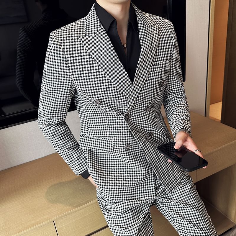 Blueforce - Set: Blazer met reverskraag en dubbele rij knopen + Pied-de-poule pantalon