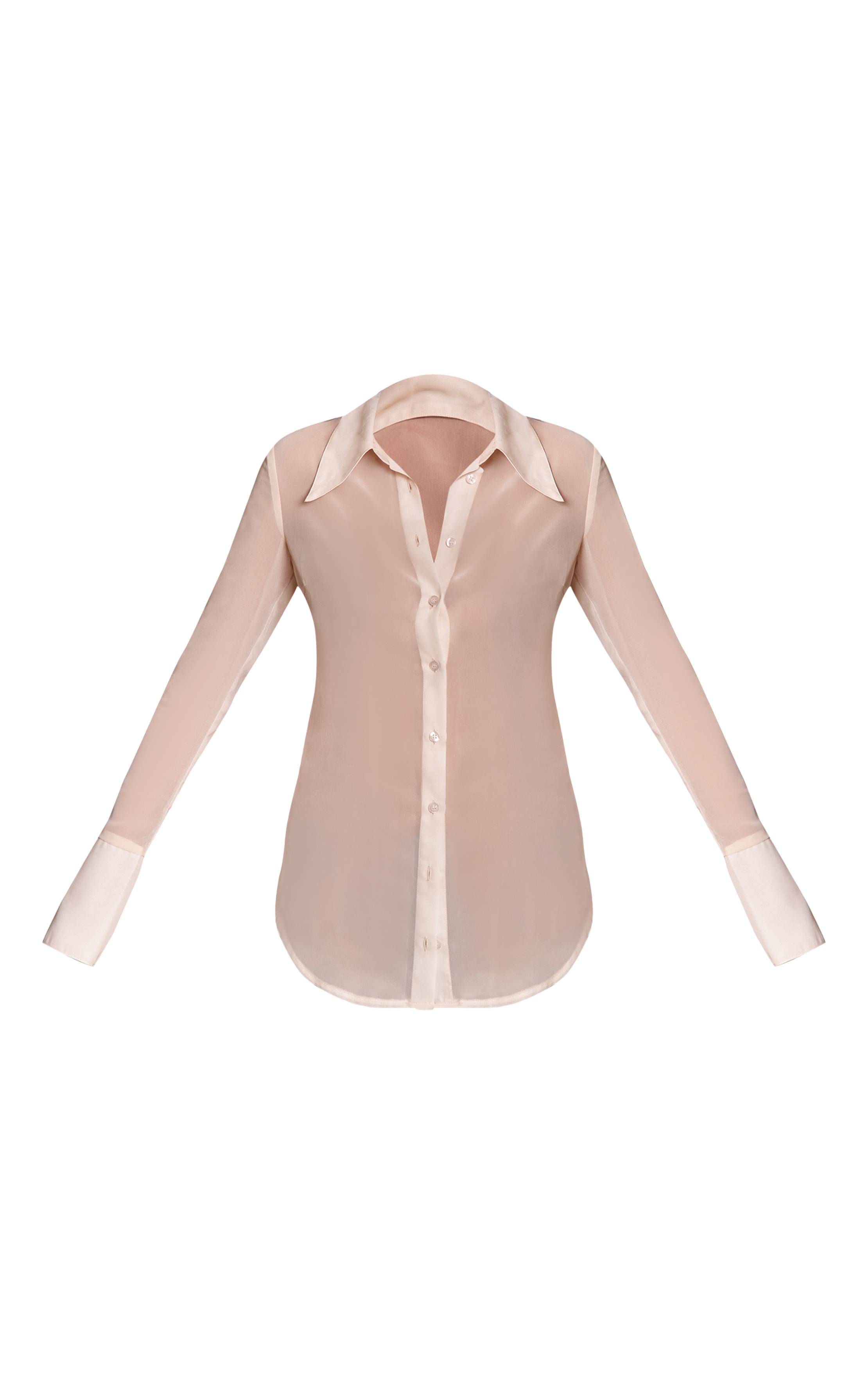 Crème Chemise Ajustée En Mousseline À Col Surdimensionné Et Boutonnage