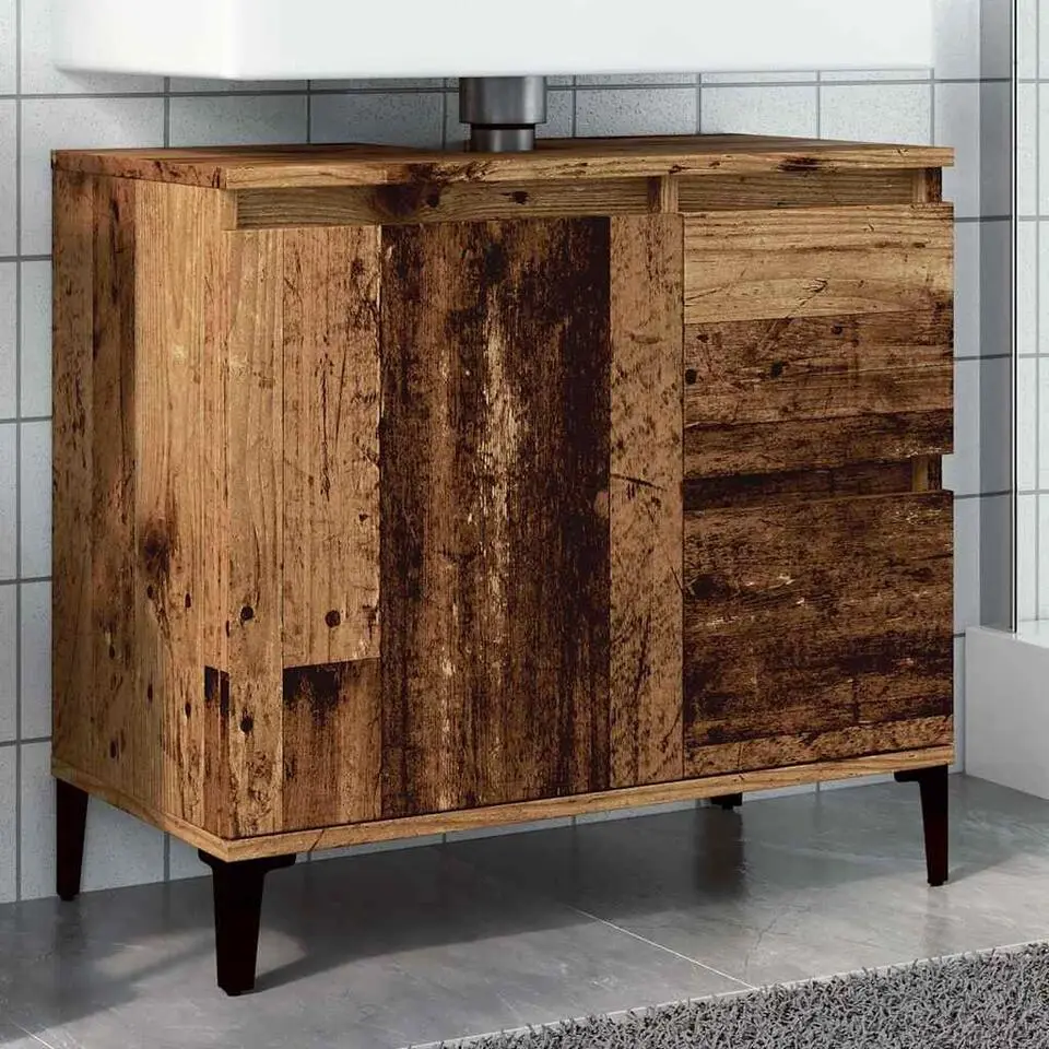 vidaXL - Wastafelonderkast - 1 deur 2 lades - Oud hout - Hout - 65x33x60 cm
