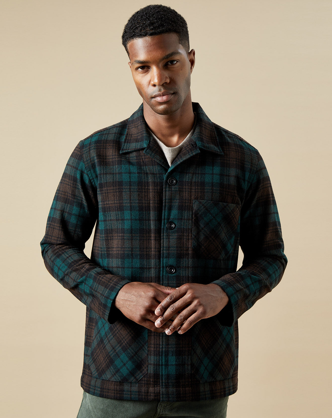 Hartford Veste surchemise en Laine mélangée Perry vert/marron/noir