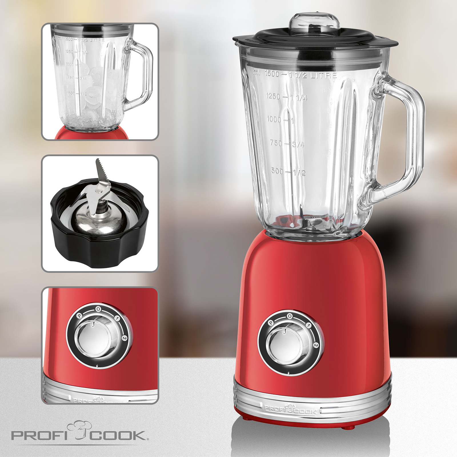 PROFICOOK Universalmixer - Edelstahl-rot - Vintage-Look